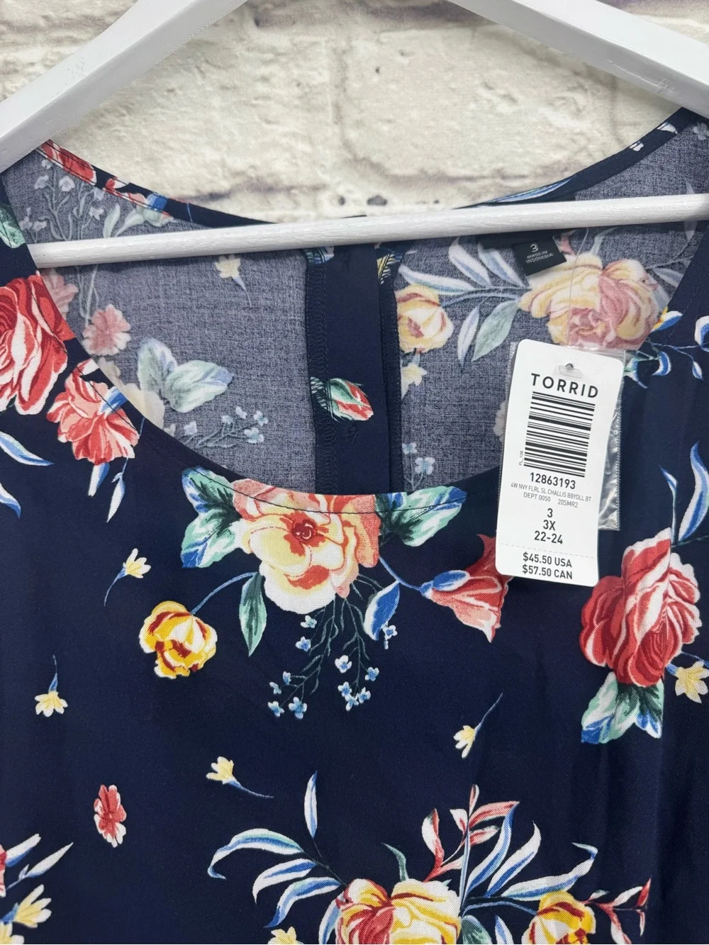 Torrid Floral Babydoll Tunic Tank Top Navy Blue Sleeveless Rayon Blouse 3X NWT
